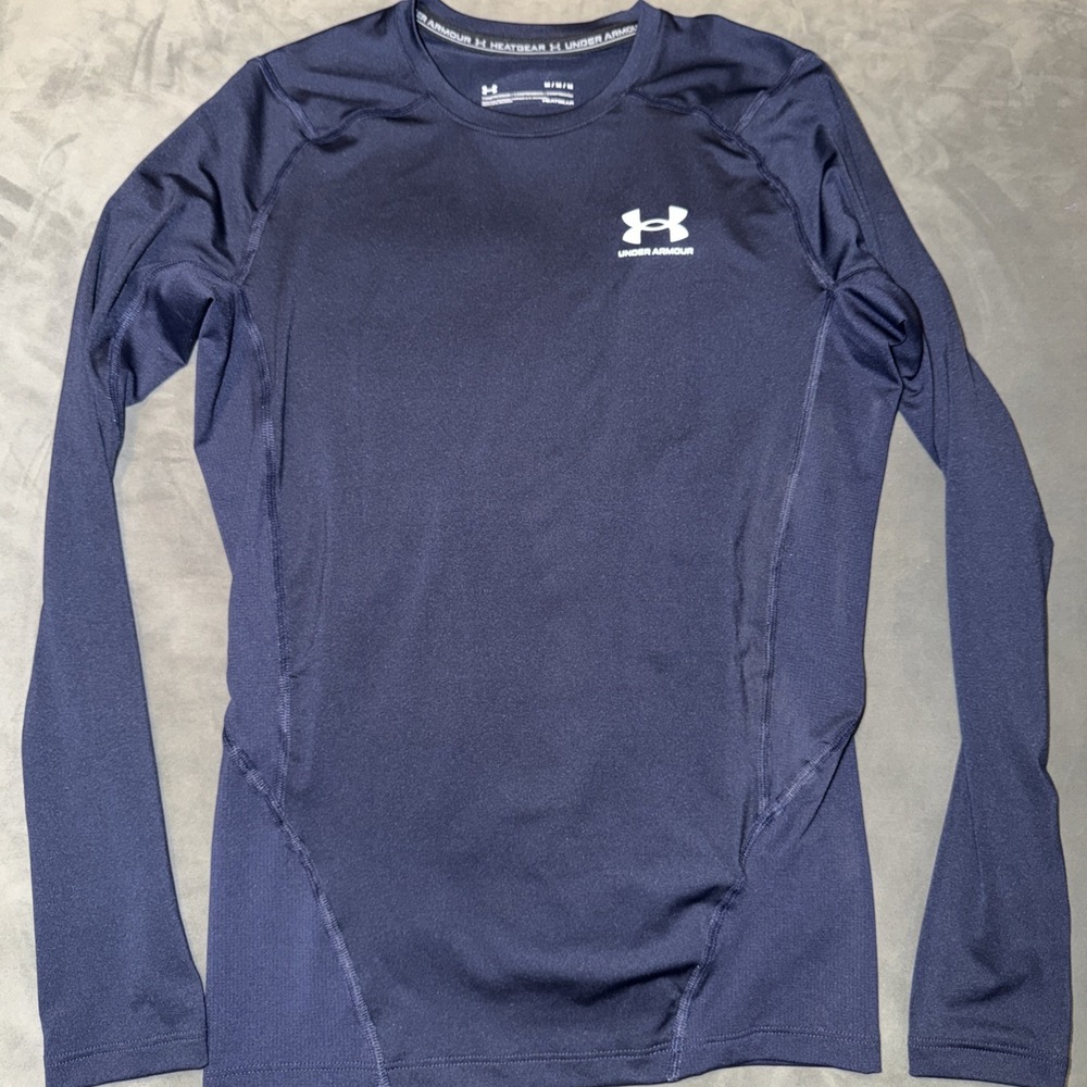 UA Men's Heat Gear Compression Long Sleeve Navy Blue Shirt Sz Medium
